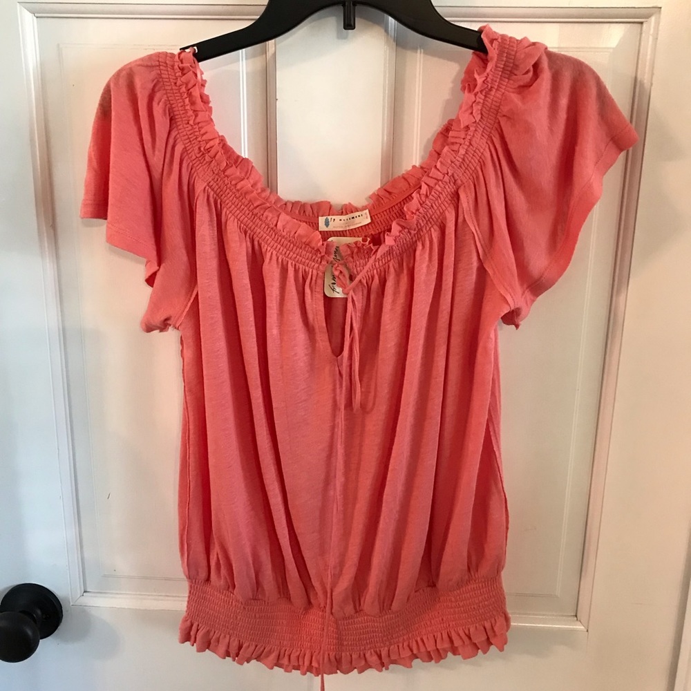 NWT Free People Peach Peasant Top